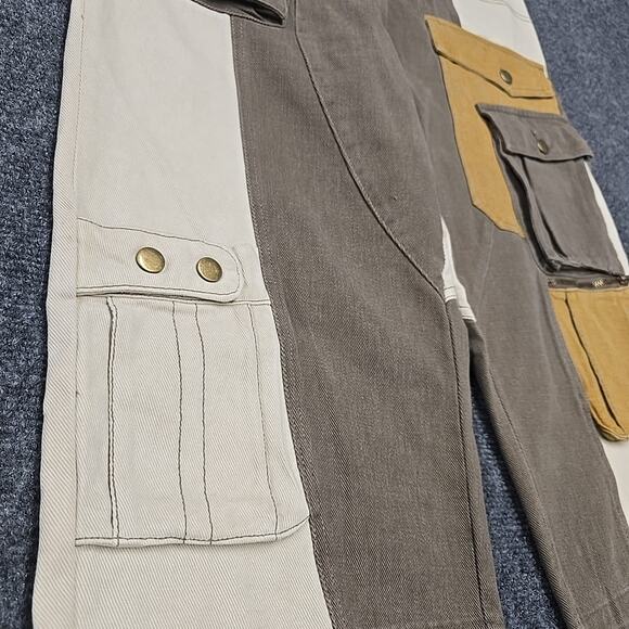 Oli & Hali Patchwork Paperbag Cargo Pants M Boho Utility Earthy Mineral Wash - Picture 9 of 16